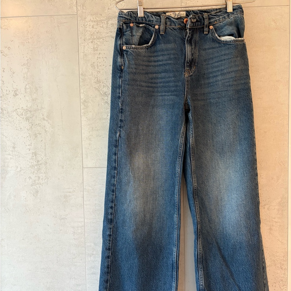 Free People Blue Wide Leg Flare Jeans